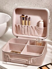 Pink Faux Leather Make-Up Vanity Case - Image 1 of 7