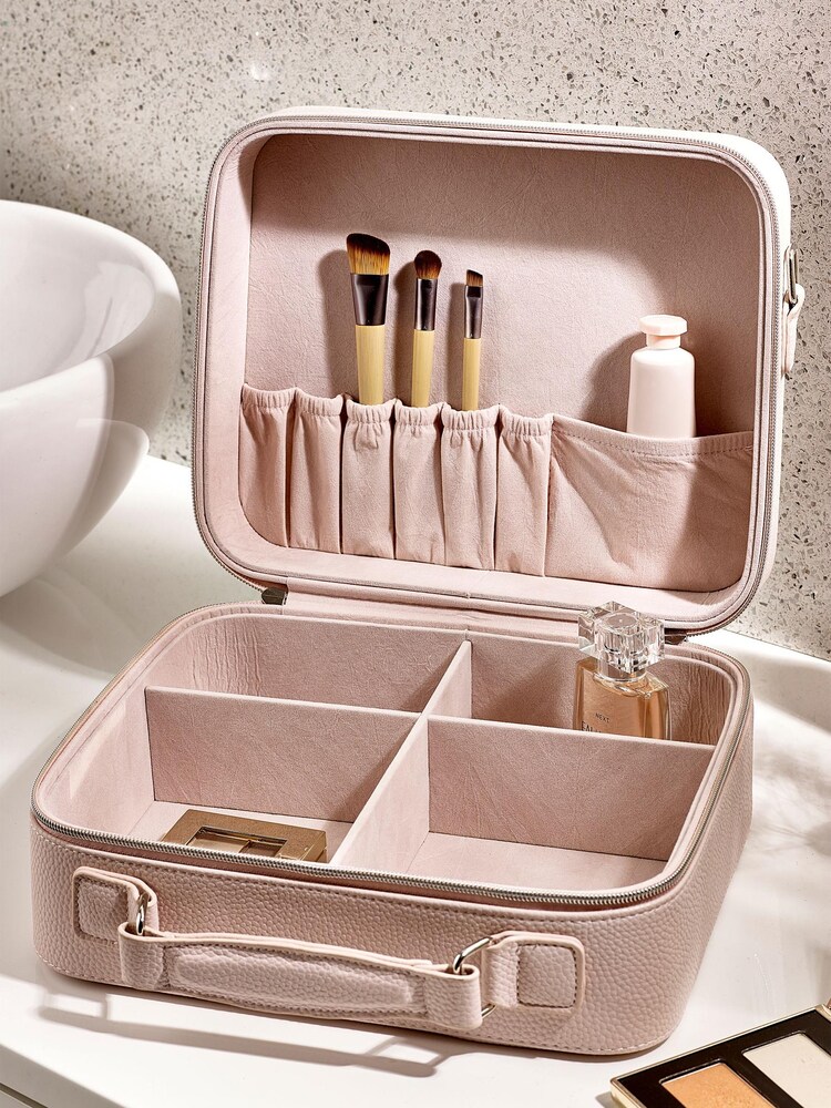 Pink Faux Leather Make-Up Vanity Case - Image 1 of 7