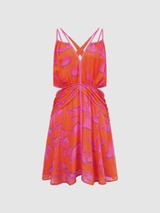 Reiss Orange/Pink Abilene Plunge Neckline Resort Mini Dress - Image 2 of 5