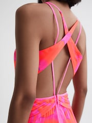 Reiss Orange/Pink Abilene Plunge Neckline Resort Mini Dress - Image 4 of 5