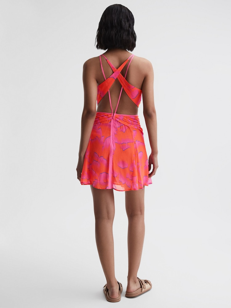 Reiss Orange/Pink Abilene Plunge Neckline Resort Mini Dress - Image 5 of 5