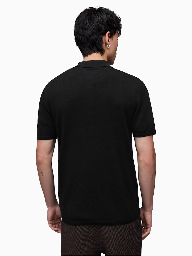 AllSaints Black Mode Merino Polo Shirt - Image 2 of 6