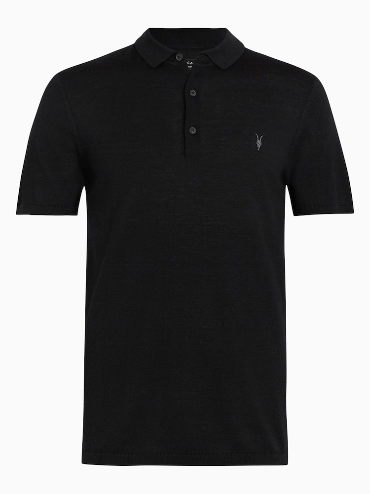 AllSaints Black Mode Merino Polo Shirt - Image 6 of 6