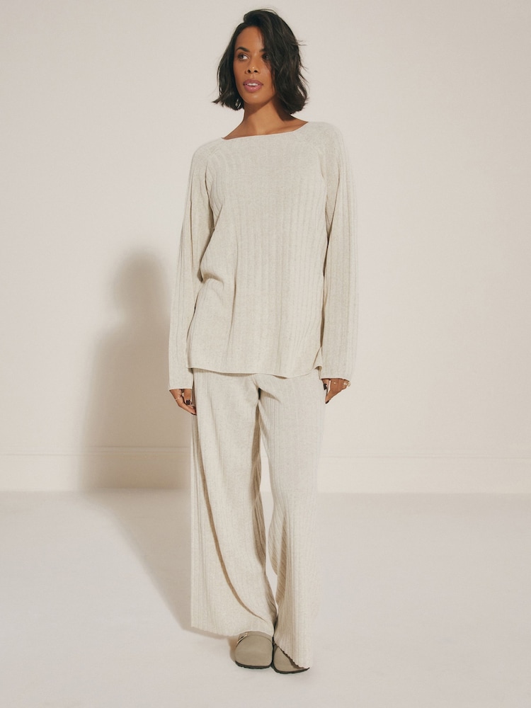 Rochelle Neutral Brown Rib Co-ord Long Sleeve Jumper - Image 2 of 7