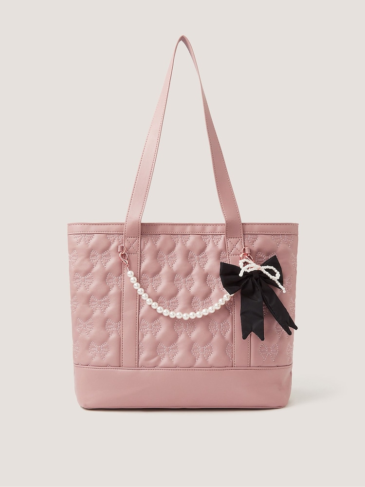 Monsoon Pink Bow Charm Tote Bag - Image 1 of 4 Monsoon Pink Bow Charm Tote Bag - Image 1 of 4