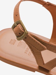 Tan Brown Extra Wide Fit Forever Comfort® Leather Plait Toe Post Flat Sandals - Image 6 of 6