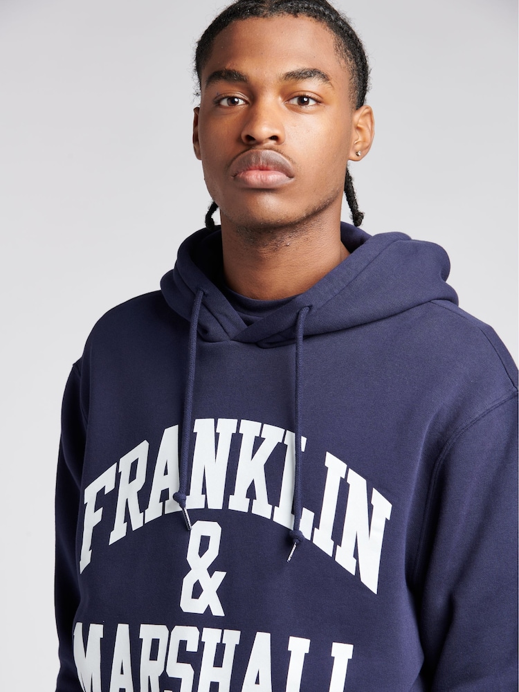 Franklin & Marshall Blue Mens 100% Cotton Arch Letter BB OTH Hoodie - Image 5 of 5