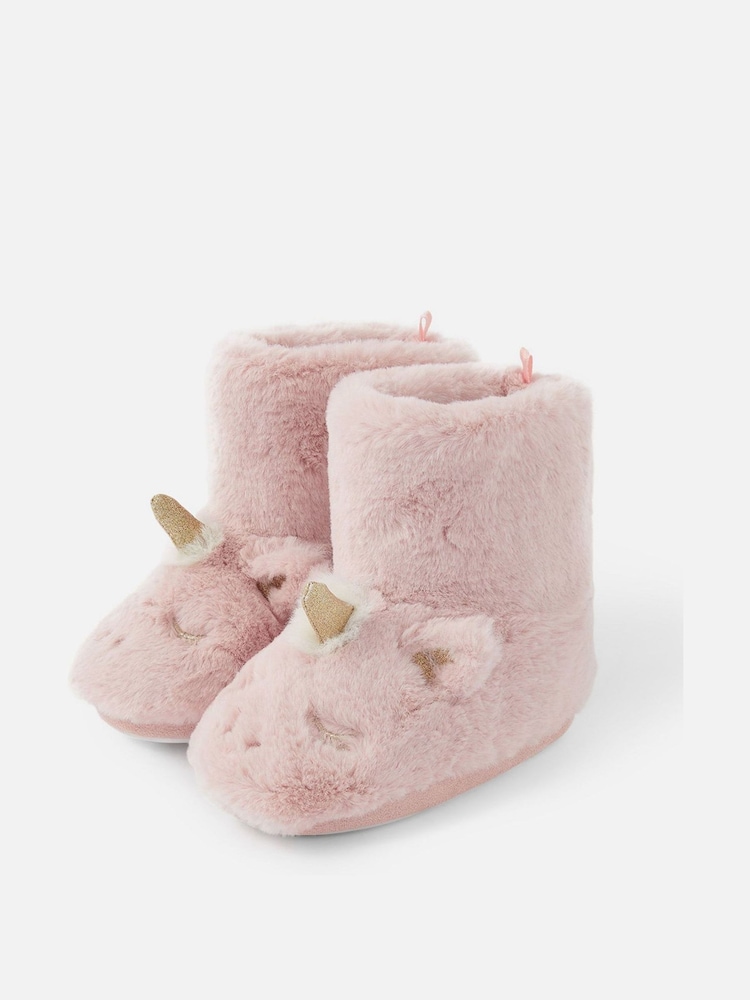 Angels by Accessorize Girls Pink Unicorn Fluffy Slipper Boots - Image 1 of 2