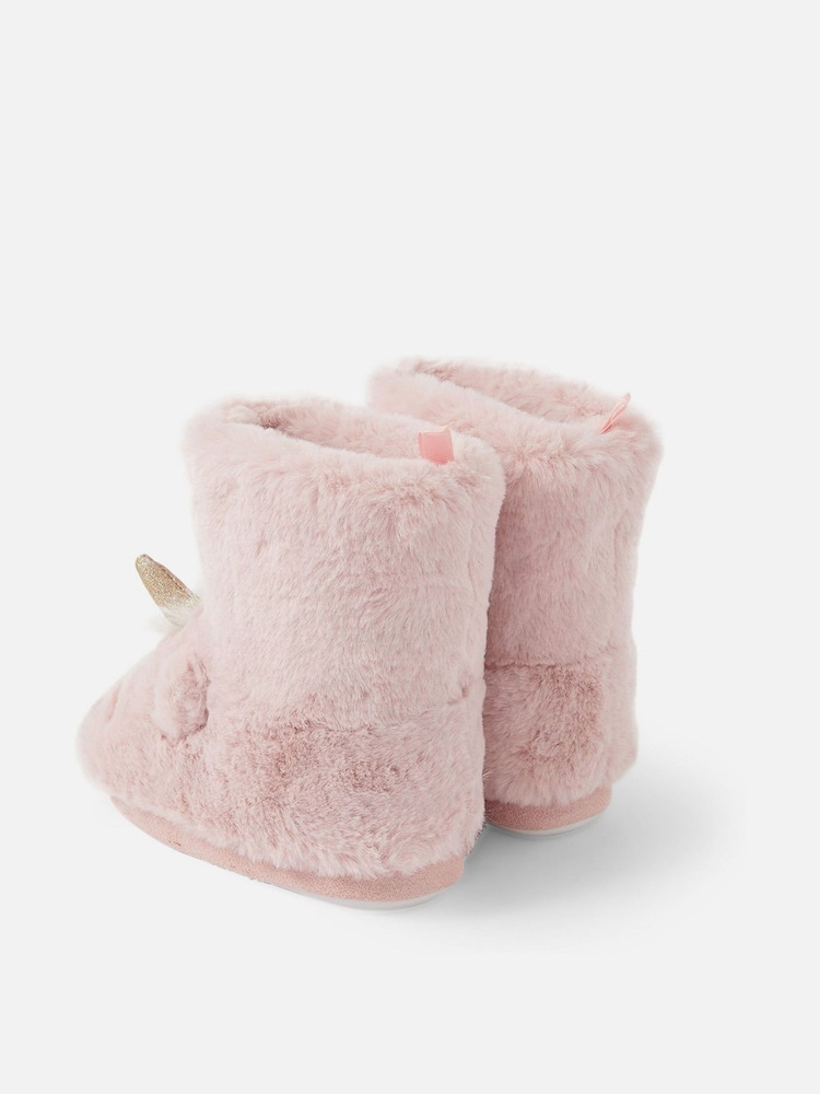 Angels by Accessorize Girls Pink Unicorn Fluffy Slipper Boots - Image 2 of 2