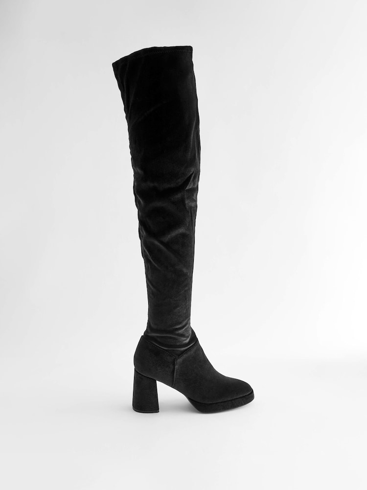 Black Forever Comfort® Sock Platform Over The Knee Boots - Image 1 of 8