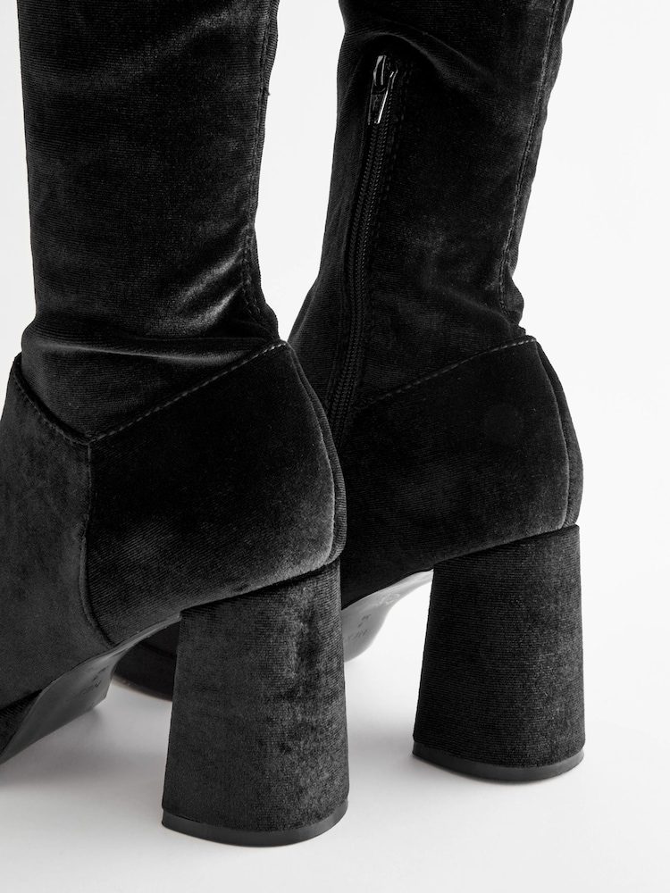 Black Forever Comfort® Sock Platform Over The Knee Boots - Image 2 of 8