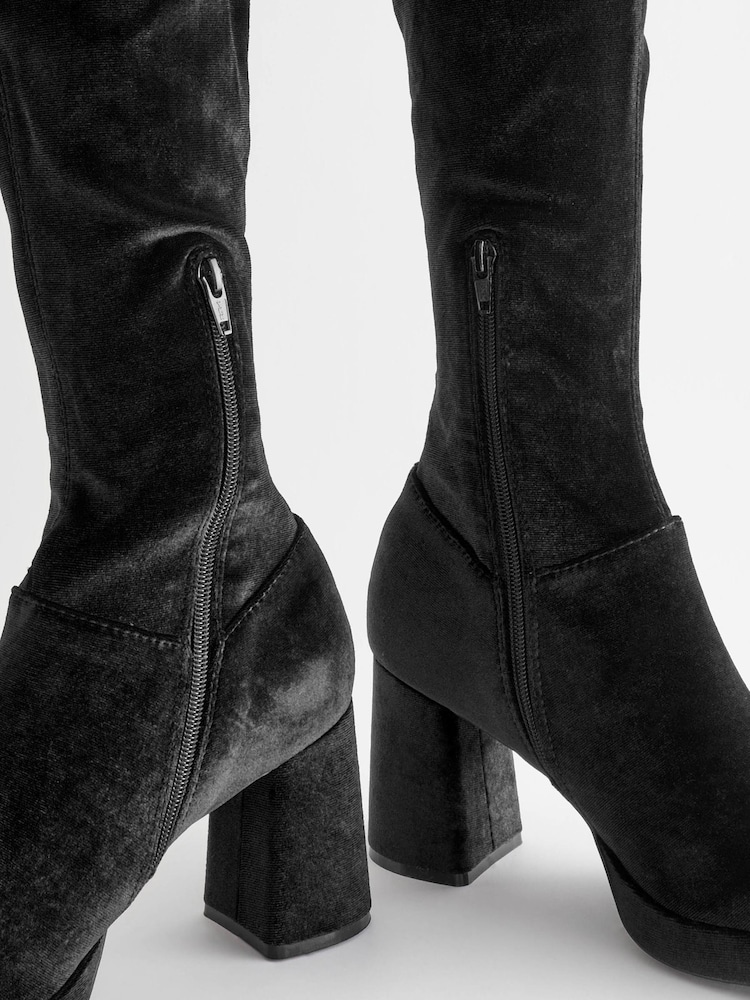 Black Forever Comfort® Sock Platform Over The Knee Boots - Image 8 of 8