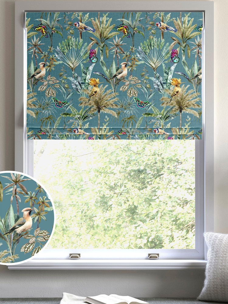 Teal Blue Tropical Scene Made to Measure Roman Blind - Image 1 of 6