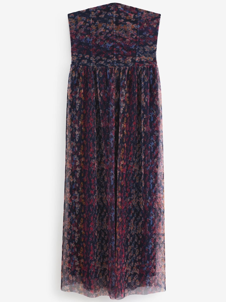 Marineblau geblümt - Boobtube Midikleid aus Mesh mit Korsettdetails - Bild 5 von 5