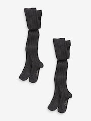 Clarks Grey Ribbed Tights 2 Pack - Image 1 of 3