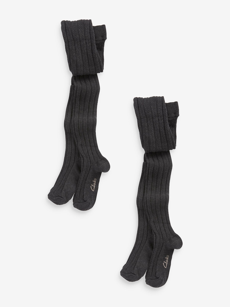 Clarks Grey Ribbed Tights 2 Pack - Image 1 of 3