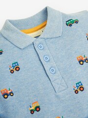 JoJo Maman Bébé Blue Tractor Embroidered Polo Shirt - Image 5 of 5