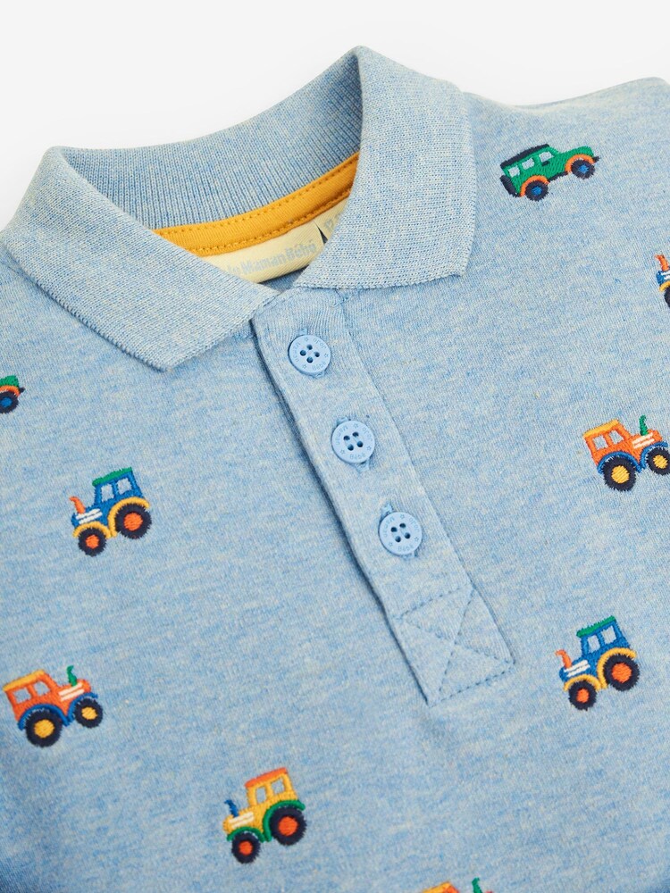 JoJo Maman Bébé Blue Tractor Embroidered Polo Shirt - Image 5 of 5