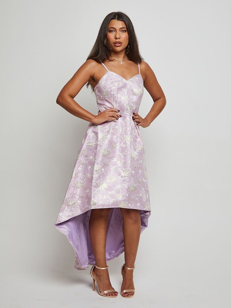 Chi Chi London Purple Cami Floral Jacquard Dip Hem Dress - Image 1 of 4