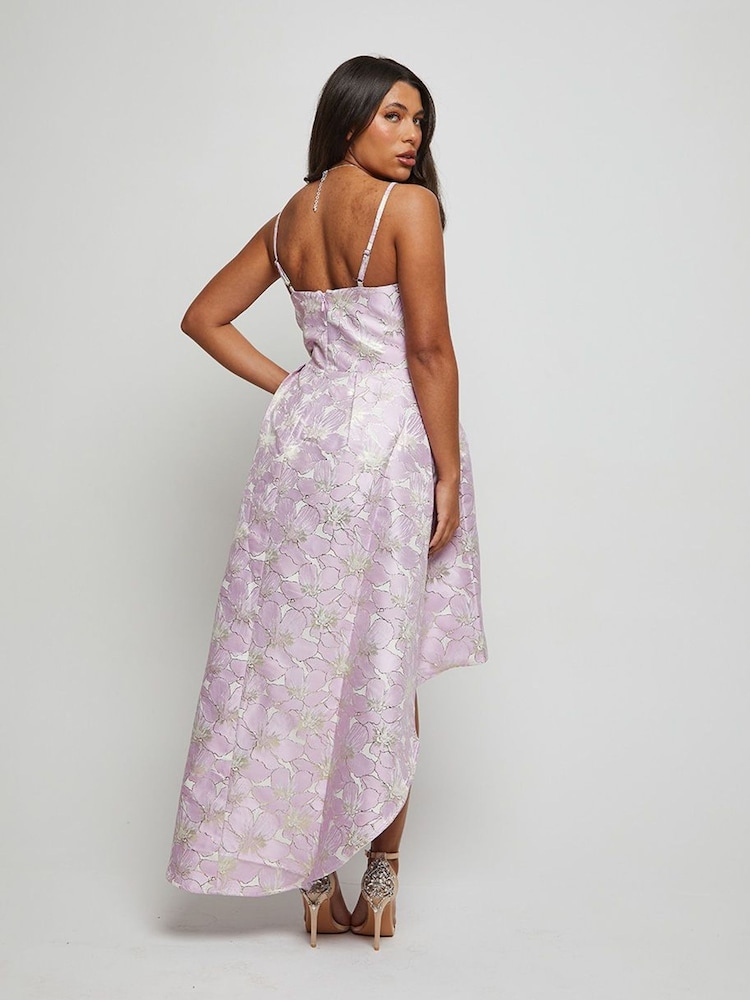 Chi Chi London Purple Cami Floral Jacquard Dip Hem Dress - Image 2 of 4