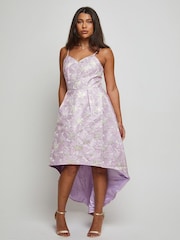Chi Chi London Purple Cami Floral Jacquard Dip Hem Dress - Image 3 of 4