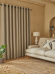 Dark Natural Textured Fleck Eyelet Lined Curtains - Image 1 of 4