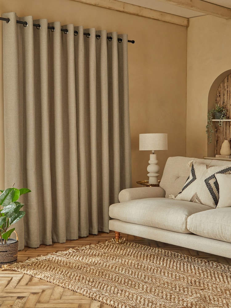 Dark Natural Textured Fleck Eyelet Lined Curtains - Image 1 of 4