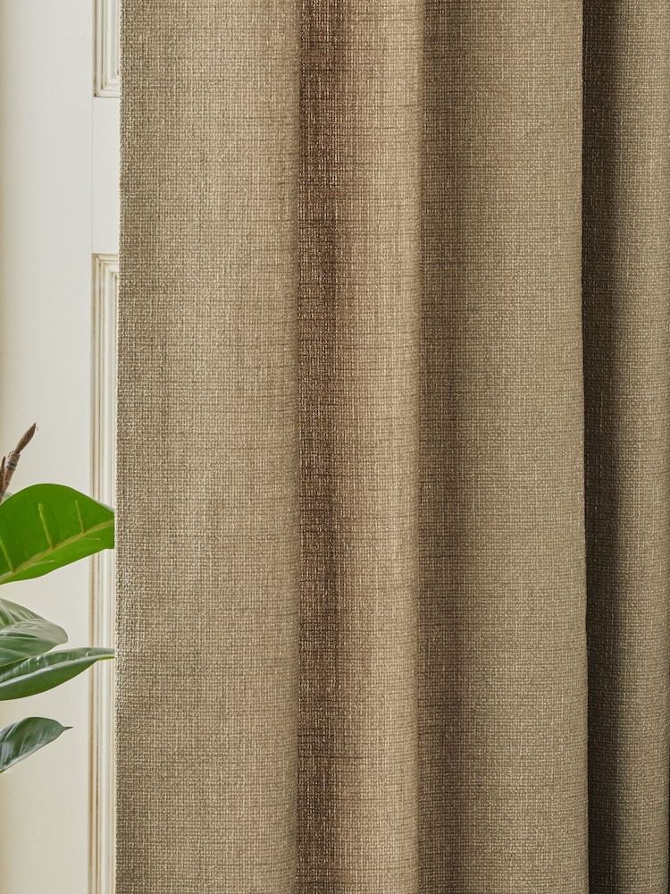 Dark Natural Textured Fleck Eyelet Lined Curtains - Image 2 of 4