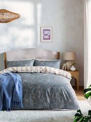 Blue 100% Cotton Reversible Stripe Paisley Duvet Cover and Pillowcase Set - Image 1 of 5