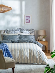 Blue 100% Cotton Reversible Stripe Paisley Duvet Cover and Pillowcase Set - Image 2 of 5