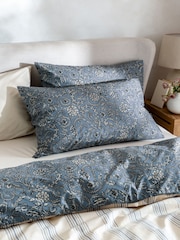 Blue 100% Cotton Reversible Stripe Paisley Duvet Cover and Pillowcase Set - Image 3 of 5
