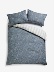 Blue 100% Cotton Reversible Stripe Paisley Duvet Cover and Pillowcase Set - Image 5 of 5