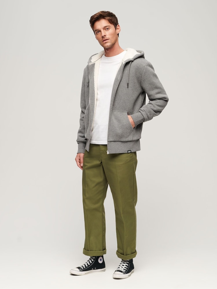 Superdry Grey Essential Borg Lined Zip-Up Hoodie - Image 2 of 5