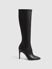 Reiss Black Carina Knee High Leather Boots - Image 1 of 6