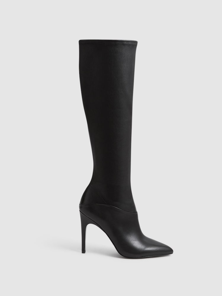 Reiss Black Carina Knee High Leather Boots - Image 1 of 6