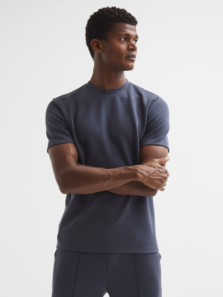 Reiss Airforce Blue Bradley Interlock Jersey Crew Neck T-Shirt - Image 1 of 6