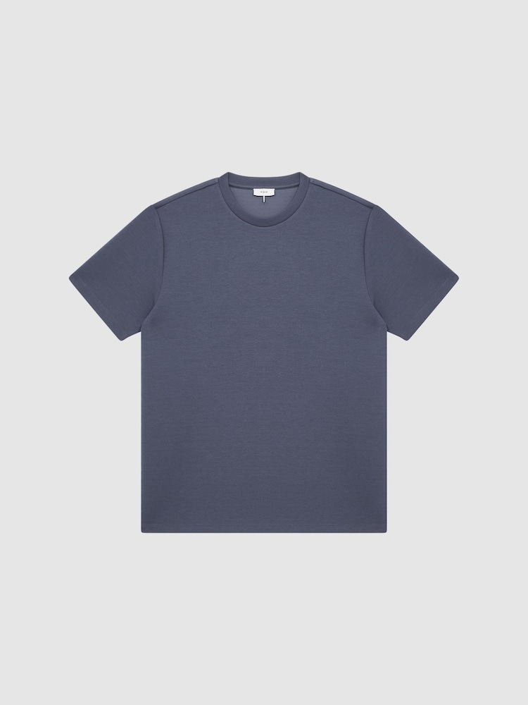 Reiss Airforce Blue Bradley Interlock Jersey Crew Neck T-Shirt - Image 2 of 6