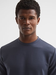 Reiss Airforce Blue Bradley Interlock Jersey Crew Neck T-Shirt - Image 4 of 6