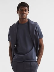 Reiss Airforce Blue Bradley Interlock Jersey Crew Neck T-Shirt - Image 6 of 6
