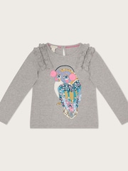 Monsoon Grey Owl Long Sleeve T-Shirt In Sustainable Cotton - Image 1 of 2