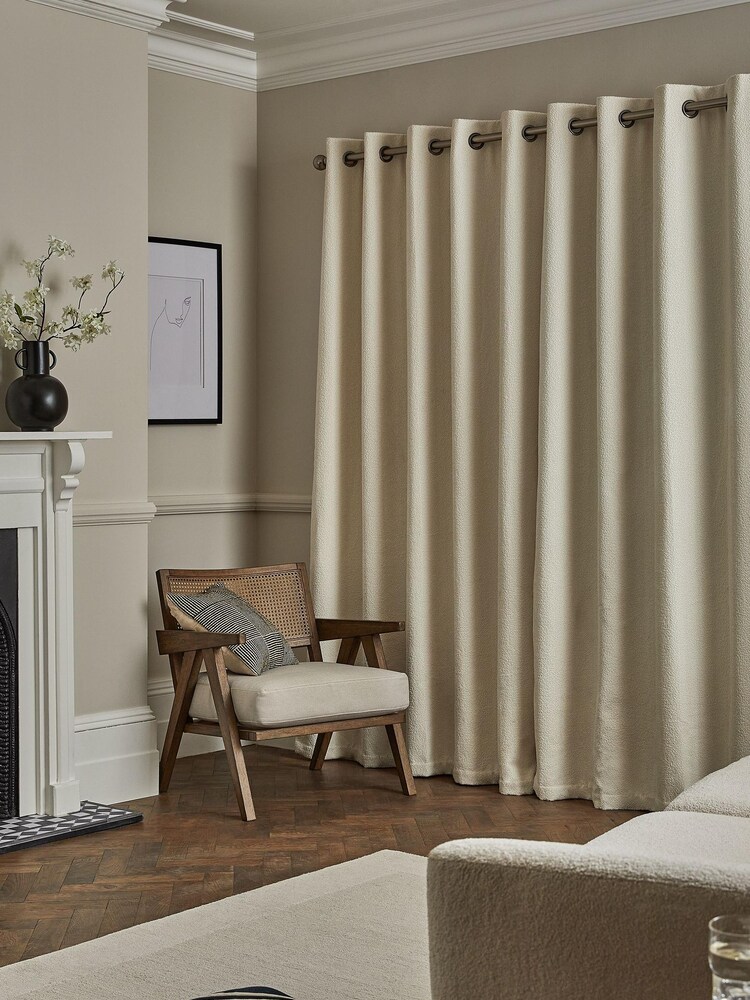 Natural Next Chic Bouclé Eyelet Lined Curtains - Image 1 of 4
