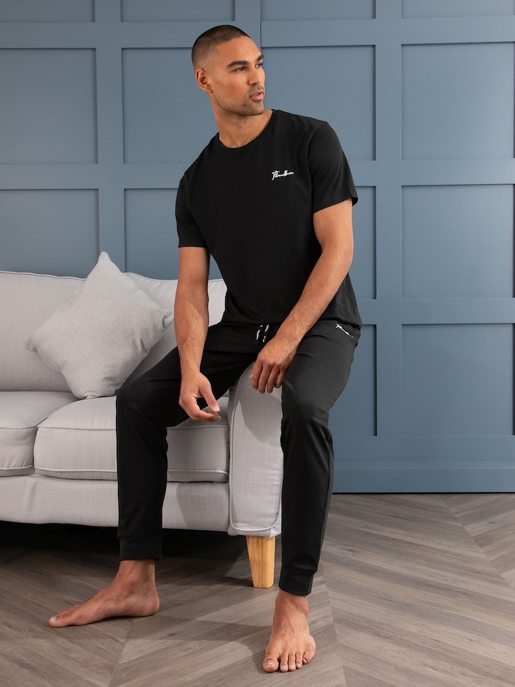 Threadbare Black Logo Short Sleeve Pyjamas Set - Image 9 of 9 Threadbare Black Logo Short Sleeve Pyjamas Set - Image 9 of 9