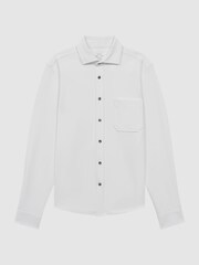 Reiss White Moritz Textured Button-Through Overshirt - Image 2 of 5