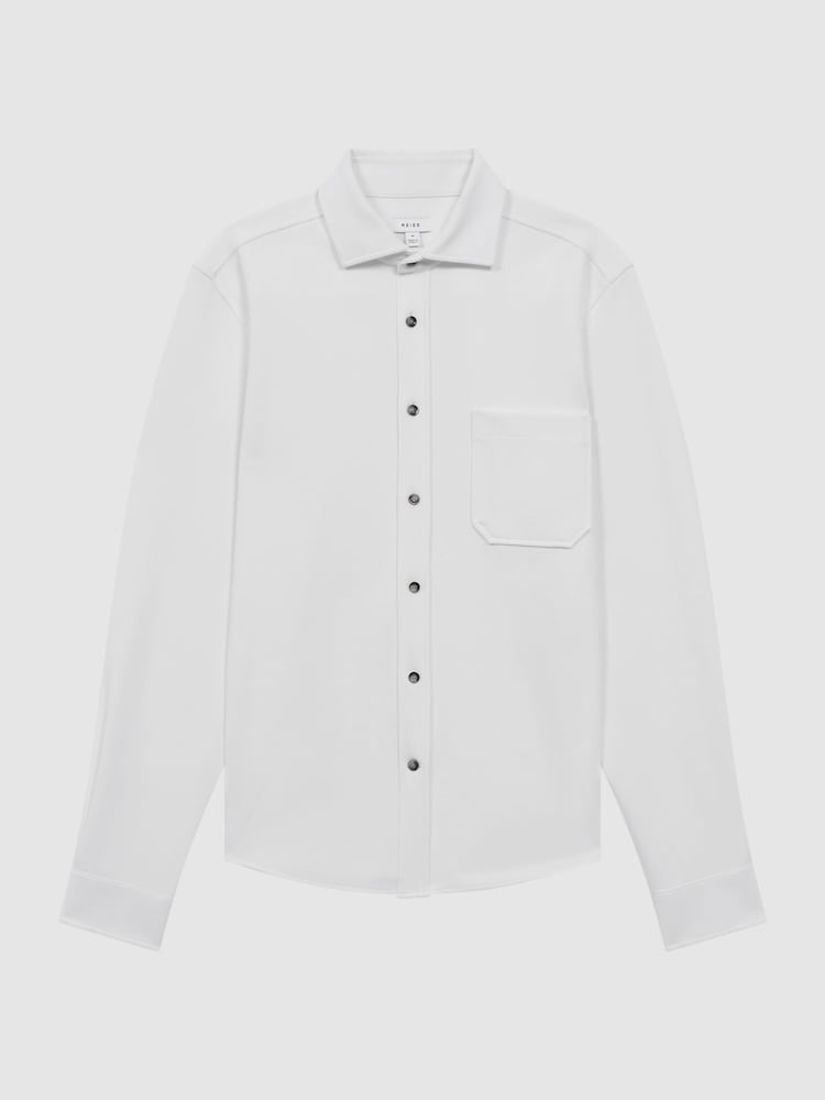 Reiss White Moritz Textured Button-Through Overshirt - Image 2 of 5