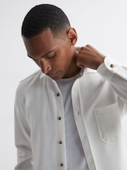 Reiss White Moritz Textured Button-Through Overshirt - Image 3 of 5