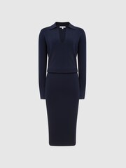 Reiss Navy Elaina Rib-Knitted Midi Dress - Image 2 of 8