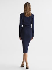 Reiss Navy Elaina Rib-Knitted Midi Dress - Image 5 of 8