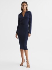Reiss Navy Elaina Rib-Knitted Midi Dress - Image 6 of 8