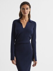 Reiss Navy Elaina Rib-Knitted Midi Dress - Image 7 of 8