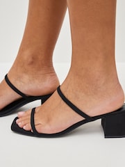 Black Regular/Wide Fit Forever Comfort® Two Band Block Heel Mules - Image 2 of 7